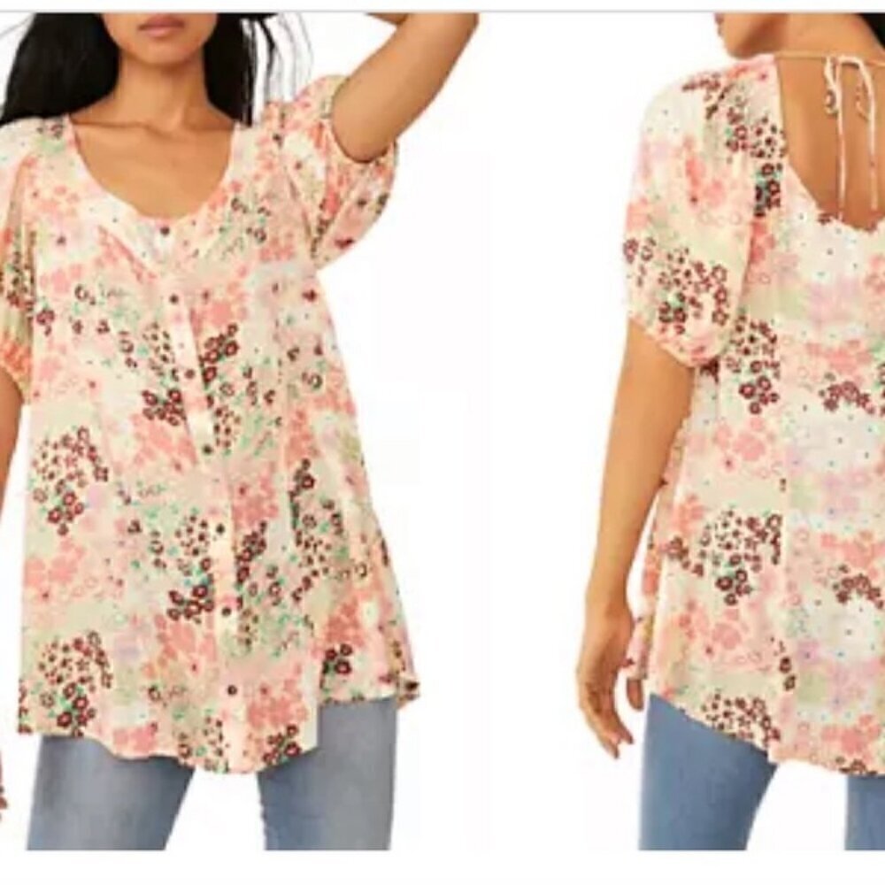 Free People Callie Printed Tunic Top Vintage Combo XS